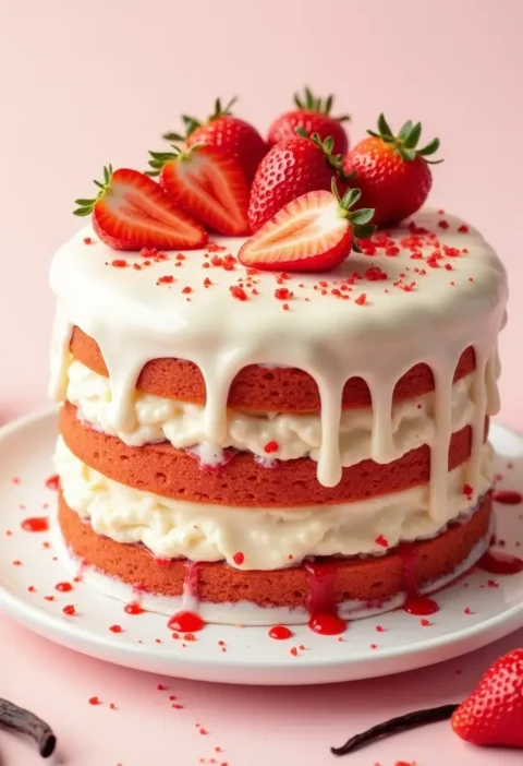 vanilla and strawberry cake