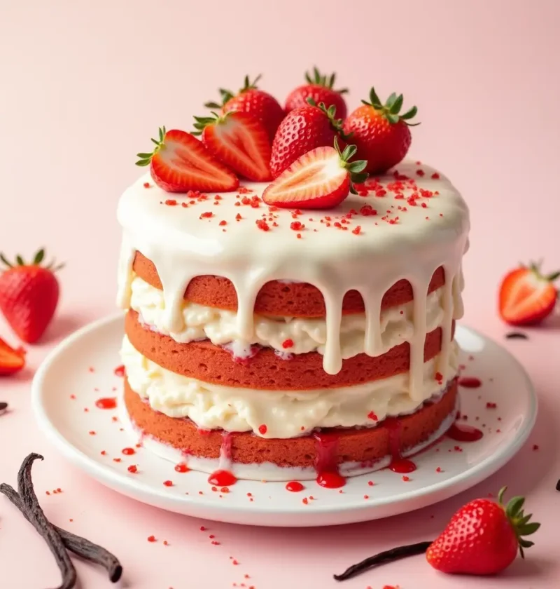 vanilla and strawberry cake