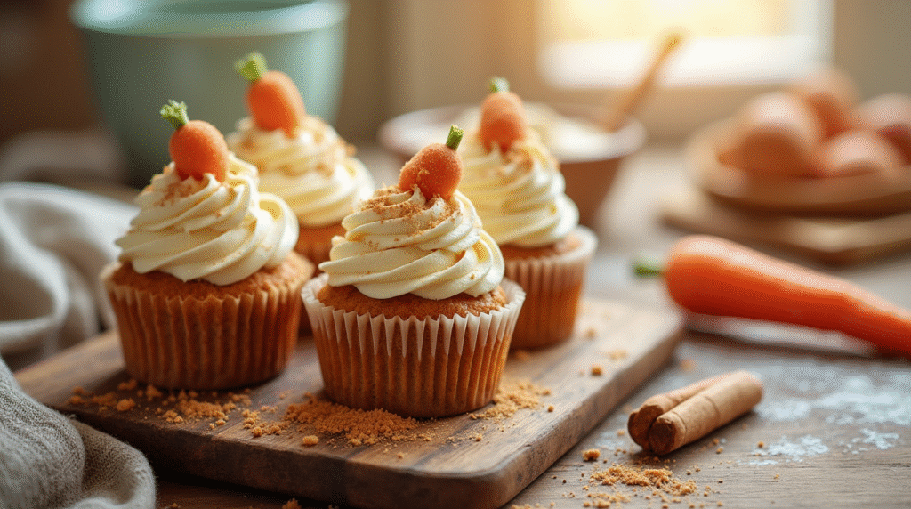 Short on baking supplies? You only need 5 ingredients for these [Carrot Cake Cupcakes]—soft, spiced, and delicious. Learn how!