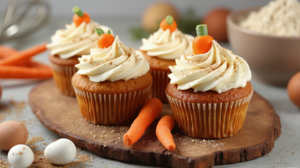 Short on baking supplies? You only need 5 ingredients for these [Carrot Cake Cupcakes]—soft, spiced, and delicious. Learn how!
